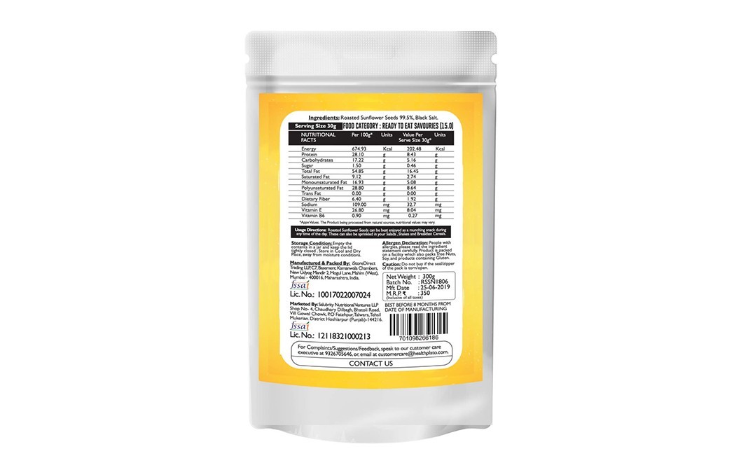 Nutriplato Roasted Sunflower Seeds    Pack  300 grams
